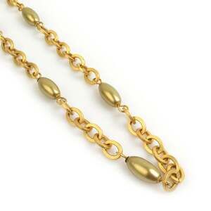 CHANEL Gold Pearl Logo Necklace